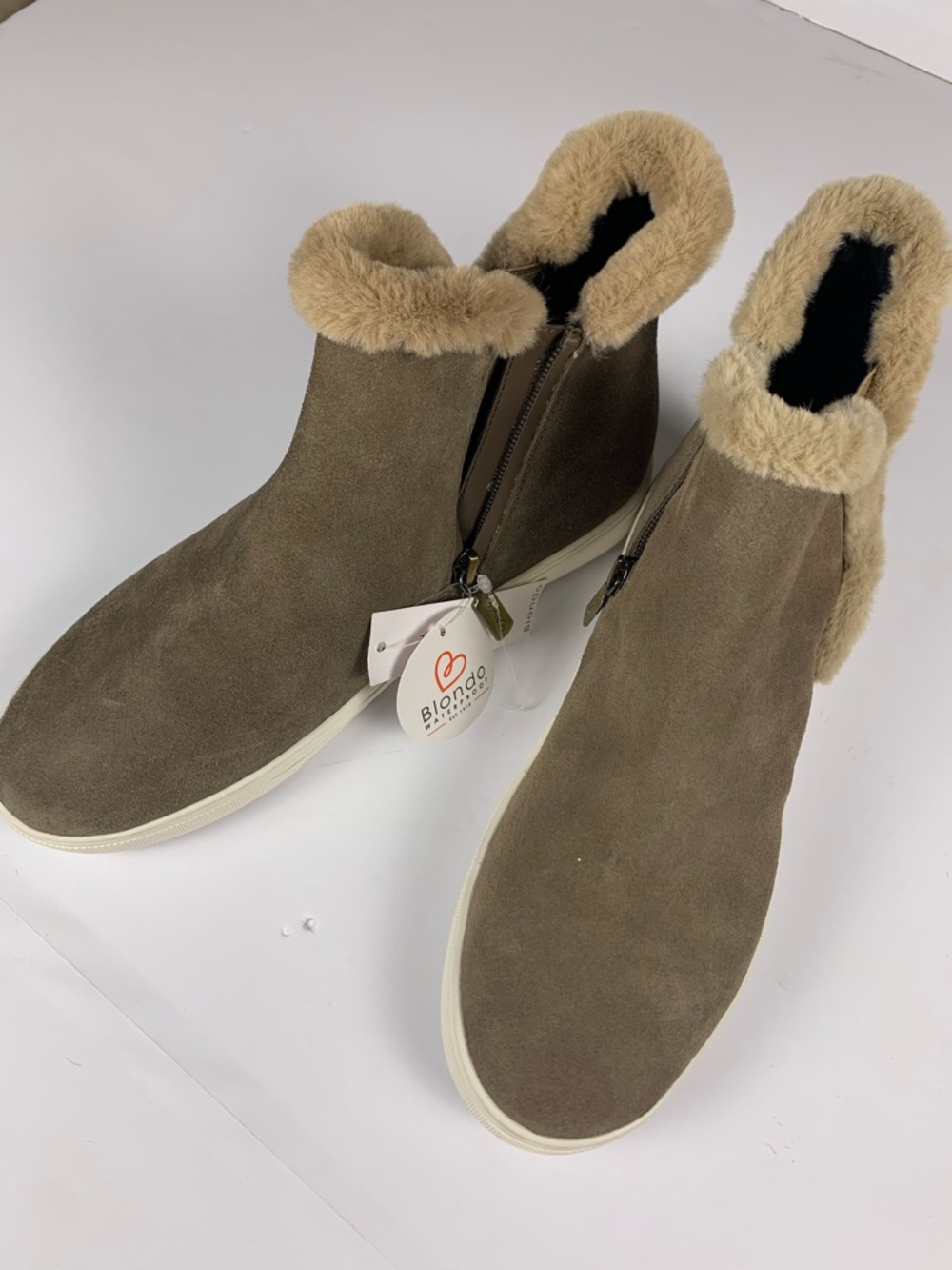 Blondo Waterproof Ankle Boots Womens 9 Taupe Faux Suede Fur Trim NEW NWT - Picture 14 of 14
